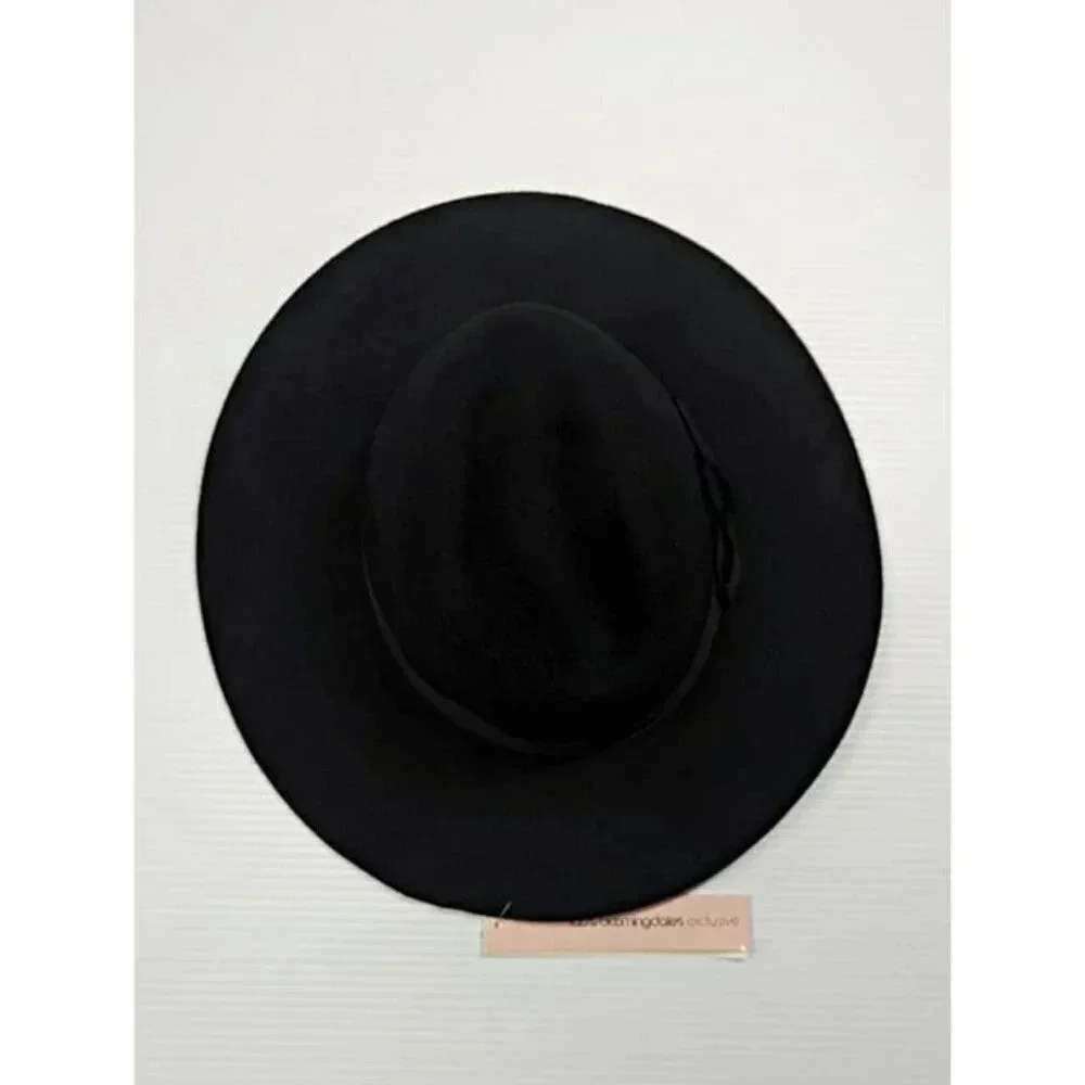 Aqua Women's Black Wool Wide Brim Bowler Hat Ribbon Band O/S (MSRP $98)